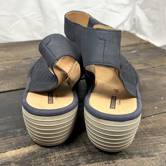 Collection by Clarks Artisan Size 11W Wedge Ankle Strap Navy Comfort Sandal - Picture 7 of 7